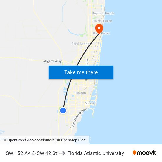 SW 152 Av @ SW 42 St to Florida Atlantic University map