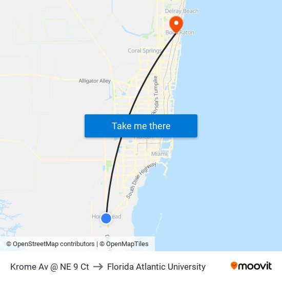 Krome Av @ NE 9 Ct to Florida Atlantic University map