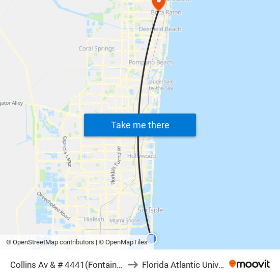 Collins Av & # 4441(Fontainebleau) to Florida Atlantic University map