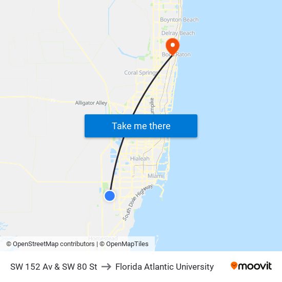 SW 152 Av & SW 80 St to Florida Atlantic University map