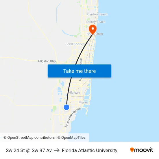 Sw 24 St @ Sw 97 Av to Florida Atlantic University map