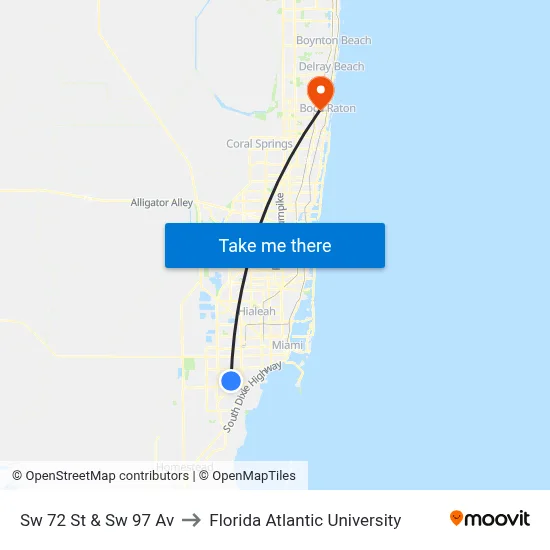 Sw 72 St & Sw 97 Av to Florida Atlantic University map