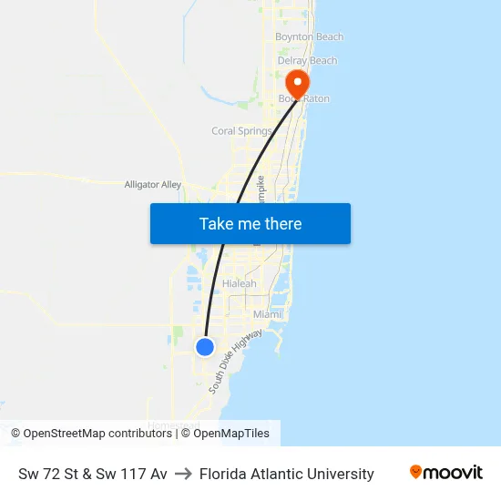 Sw 72 St & Sw 117 Av to Florida Atlantic University map