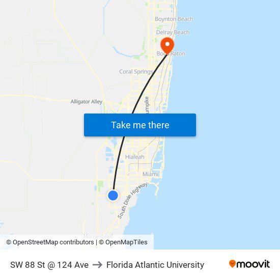 SW 88 St @ 124 Ave to Florida Atlantic University map
