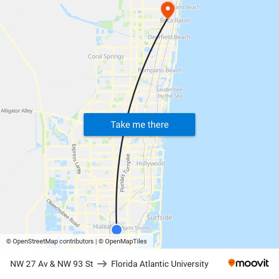 NW 27 Av & NW 93 St to Florida Atlantic University map