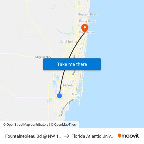 Fountainebleau Bd @ NW 107 Av to Florida Atlantic University map