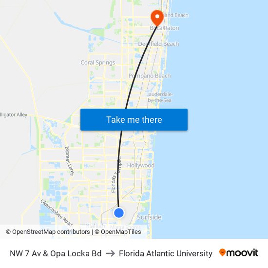 NW 7 Av & Opa Locka Bd to Florida Atlantic University map