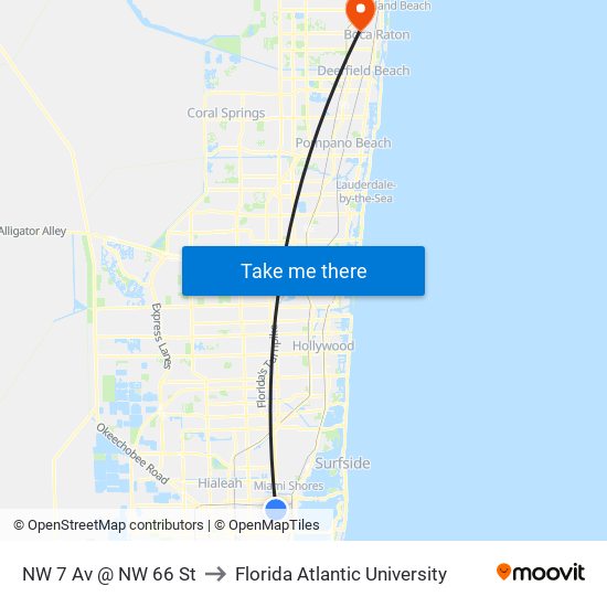 NW 7 Av @ NW 66 St to Florida Atlantic University map