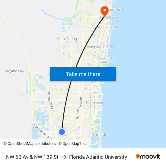 NW 60 Av & NW 139 St to Florida Atlantic University map