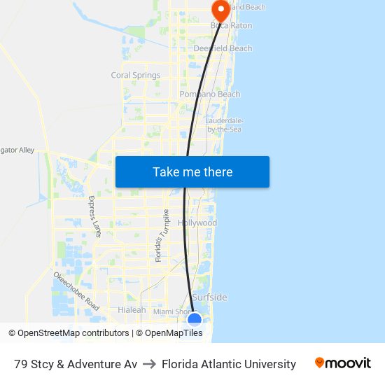 79 Stcy & Adventure Av to Florida Atlantic University map