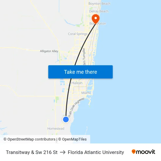 Transitway & Sw 216 St to Florida Atlantic University map