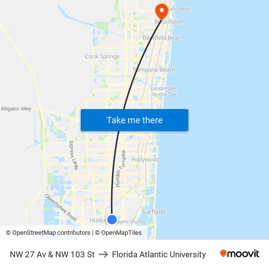 NW 27 Av & NW 103 St to Florida Atlantic University map