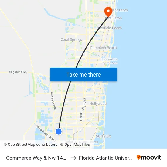 Commerce Way & Nw 146 St to Florida Atlantic University map
