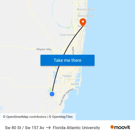 Sw 80 St / Sw 157 Av to Florida Atlantic University map