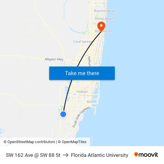 SW 162 Ave @ SW 88 St to Florida Atlantic University map