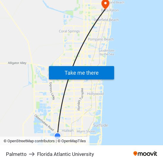 Palmetto to Florida Atlantic University map