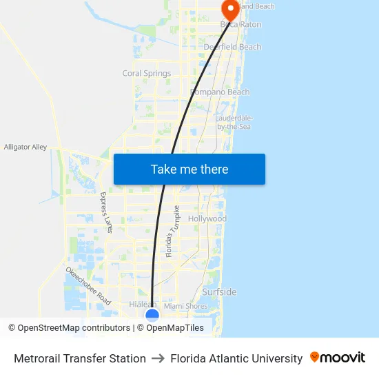 Metrorail Transfer Station to Florida Atlantic University map