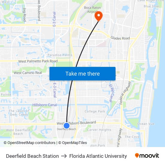 Deerfield Beach Station to Florida Atlantic University map