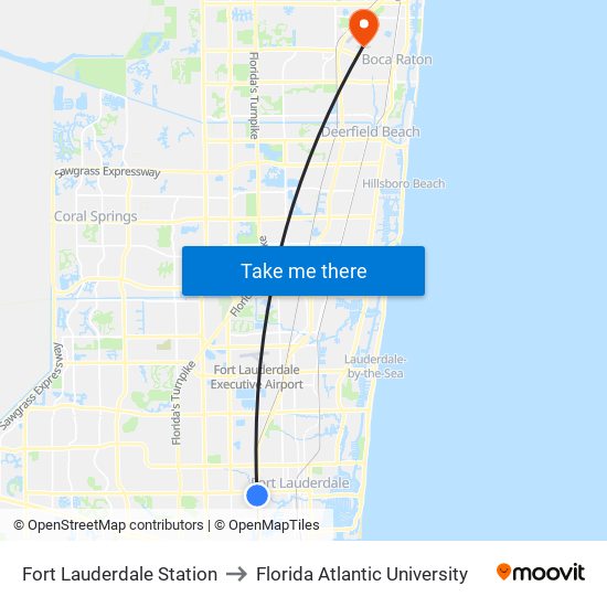 Fort Lauderdale Station to Florida Atlantic University map