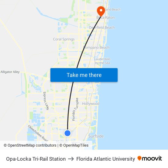 Opa-Locka Tri-Rail Station to Florida Atlantic University map