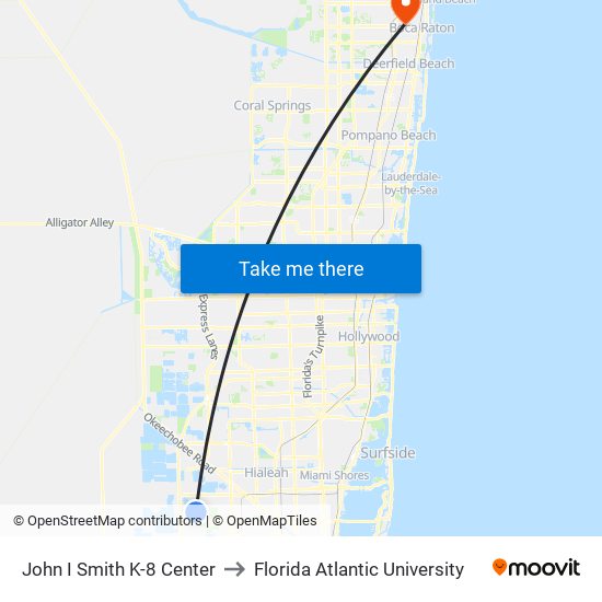 John I Smith K-8 Center to Florida Atlantic University map