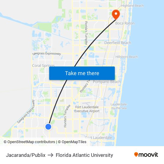 Jacaranda/Publix to Florida Atlantic University map
