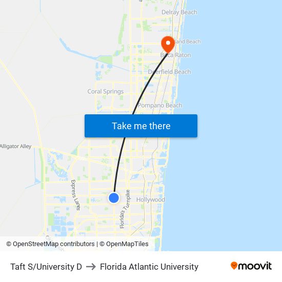 Taft S/University D to Florida Atlantic University map