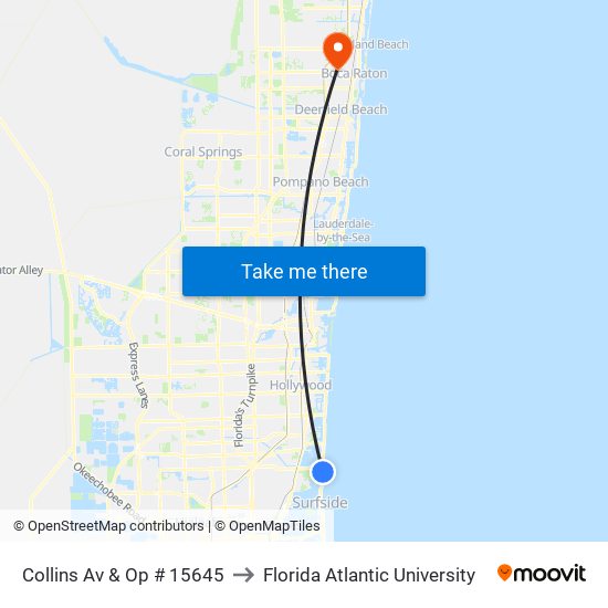 Collins Av & Op # 15645 to Florida Atlantic University map