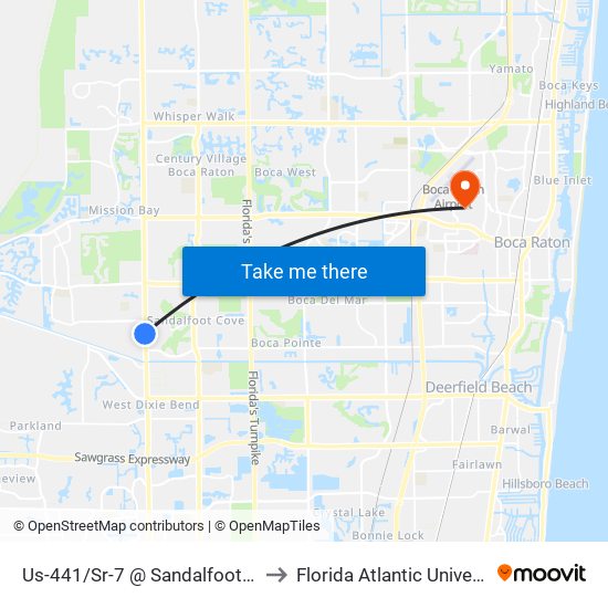 Us-441/Sr-7 @ Sandalfoot Blvd to Florida Atlantic University map