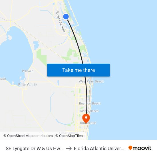 SE Lyngate Dr W & Us Hwy 1 to Florida Atlantic University map