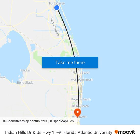 Indian Hills Dr & Us Hwy 1 to Florida Atlantic University map