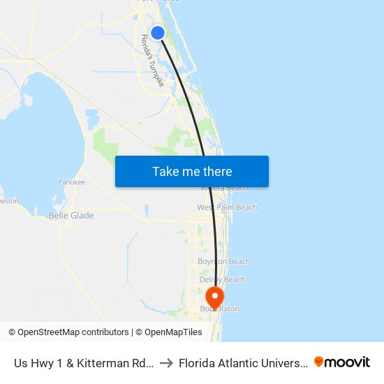 Us Hwy 1 & Kitterman Rd W to Florida Atlantic University map