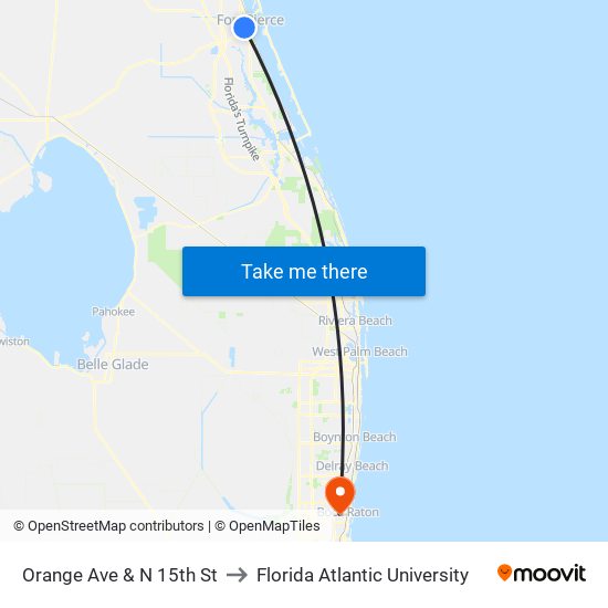 Orange Ave & N 15th St to Florida Atlantic University map