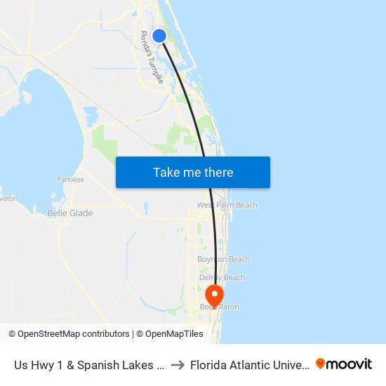 Us Hwy 1 & Spanish Lakes Rd W to Florida Atlantic University map