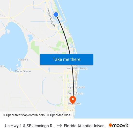 Us Hwy 1 & SE Jennings Rd W to Florida Atlantic University map