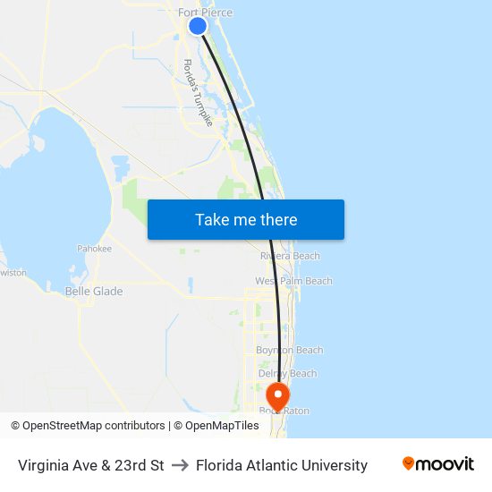 Virginia Ave & 23rd St to Florida Atlantic University map