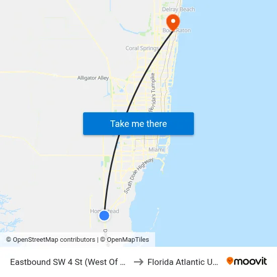 Eastbound SW 4 St (West Of Krome Ave) to Florida Atlantic University map