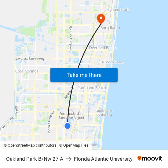 Oakland Park B/Nw 27 A to Florida Atlantic University map