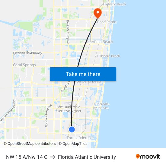 NW 15 A/NW 14 C to Florida Atlantic University map