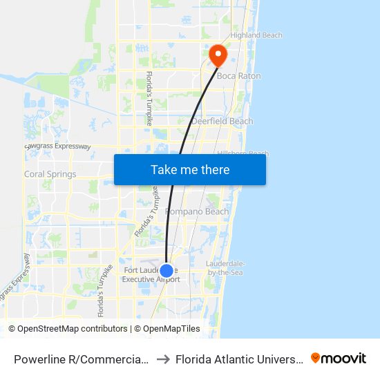 Powerline R/Commercial B to Florida Atlantic University map