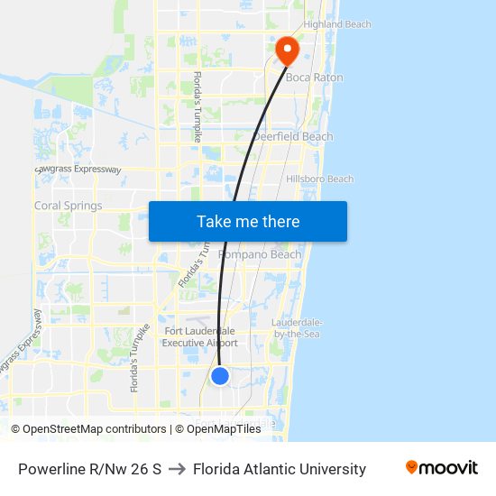 Powerline R/Nw 26 S to Florida Atlantic University map