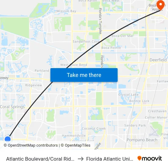 Atlantic Boulevard/Coral Ridge Drive to Florida Atlantic University map