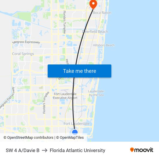 SW 4 A/DAVIE B to Florida Atlantic University map