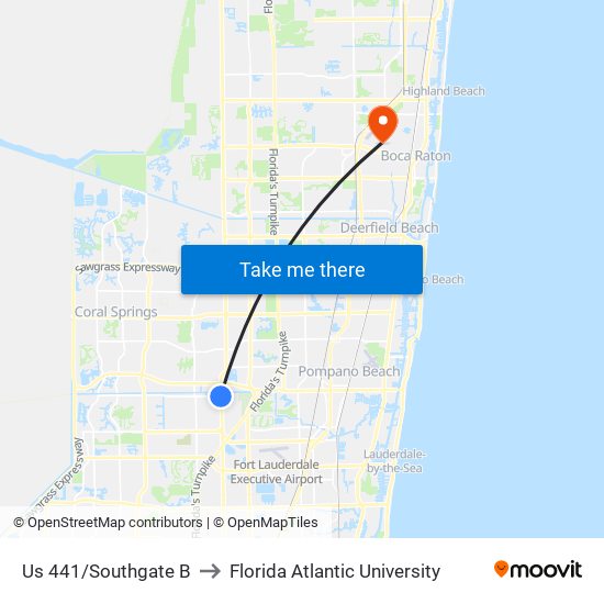 Us 441/Southgate B to Florida Atlantic University map