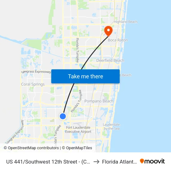 US 441/Southwest 12th Street - (Cypress Lakes Town Center) to Florida Atlantic University map