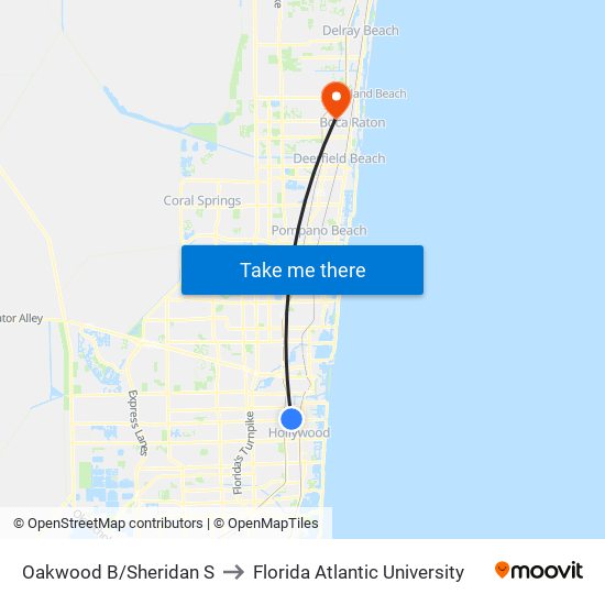 Oakwood B/Sheridan S to Florida Atlantic University map
