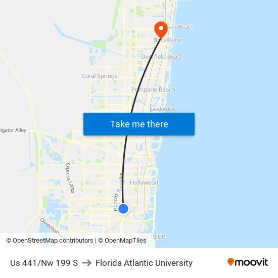 Us 441/Nw 199 S to Florida Atlantic University map