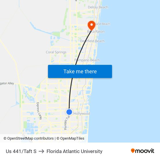 Us 441/Taft S to Florida Atlantic University map