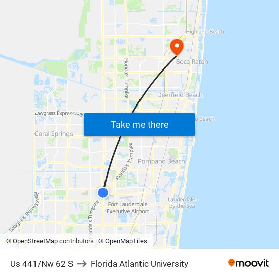 Us 441/Nw 62 S to Florida Atlantic University map