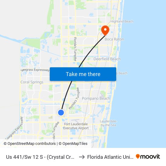 Us 441/Sw 12 S - (Crystal Creek Plaza) to Florida Atlantic University map